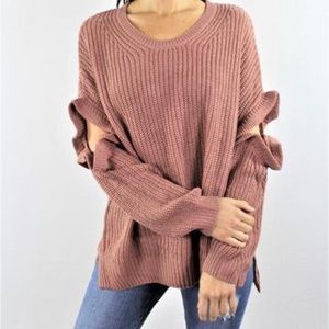 New Mauve Crew Neck Sweater with Elbow Cut Outs